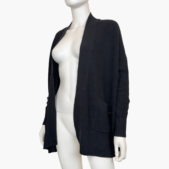 ACTIVE Unisex Long-Sleeve Chunky Ribbed Knit Open Cardigan (Black | Size S) - Picture 2 of 6